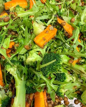 Vegan carrot, lentil and feta salad